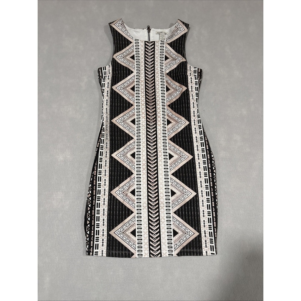 Charlotte Russe Black and Cream Geometric Mini Dress Size M